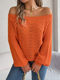 Shooting 2025 Autumn And Winter Leisure Pure Color Hollow Word Collar Shoulder Lantern Sleeve Sweater Women's