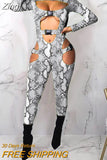 Sexy Hollow Out Buckle Bandage Jumpsuit Women Club Wear Outfits Long Sleeve Skinny Turtleneck Night Party