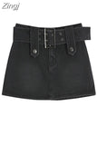 Women Denim Shorts Skirt Vintage Streetwear A-line Jeans Skirts Casual All Match Female Slim Package Hip Mini Skirt 2023
