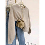 Glutinous Solid Color Simple Short Design Knitted Cardigan Women 2025 Autumn And Winter Small Man Top Sweater
