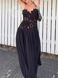 Women's Solid Color Splicing Lace Embroidery Dress Fashion Embroidery Women