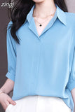 Women Shirts Half Sleeves Blouses for Women Clothes for Women 2023 Summer Women Tops Basic Soild Chiffon Blouses for