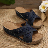 Thick Bottom Hollow Cross-Slippers Female Slope And Embroidered Beach Fish Mouth Side Empty Toe Cool