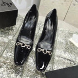 Designer Sexy Lady Fashion Women Shoes Black Patent Leather Pointy Toe High Heels Pumps Party