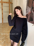 Xixi 13 Line 2025 Autumn White Standard Temperament Knitted Round Collar Dress With Thin High Waist Short Dress Woman