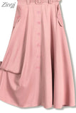 Women Summer Long 2023 Casual Solid High Waist With Belt Pocket Elegant Office Ladies A-Line Skirts Faldas