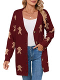 And Winter New Sweater Female Christmas Cartoon Embroidered Long Knitted Cardigan