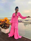 2025 Elegant Splicing Long-Sleeved V-Neck Dress Women's