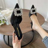 Summer New Korean Version Of The Diamond Side Buckle Tip Bun Head Half Drag Thin And Cool Slippers Women's