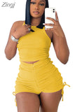 Sport Summer Clothes for Women 2 Piece Sets Drawstring Zipper Rib Shorts and Crop Top Casual Sexy Outfits