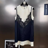 Light Luxury Short Dress 2025 Autumn New Sleeveless Lace Sexy Slimming Dress