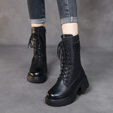Boots Thick Background Retro Martin Boots Women Leather Autumn And Winter New Velvet And Coarse And Locomotive