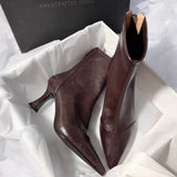 Version Of Fashion Women's Boots French Temperament Sharp Head And Then Zipper Show Thin Boots Women's Short Boots Autumn And Winter Single Bare