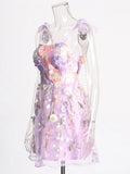Spring 2025 New Fashion Fresh Embroidery Flower Splicing Tie High-End Slinging Short Dress
