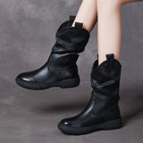 Boots Pile Boots Top Layer Of Kraft Mid-Sleet Boots Women Flat Bottom Soft Skin Autumn Winter Leather Martin Boots Horse Rider