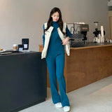 Casual Thick Sweater Tracksuits O-neck Pullover & Elastic Waist Pants Suit Female Knitted 2 Pieces