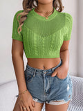Shooting Spring And Summer Leisure Hollow Jasmine Short-Sleeved Knitted Jersey Holiday Short Umbilong Tops Women's