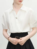 Temperament Design Sense V-Neck Shirt Woman 2025 Summer New Loose White Short-Sleeved Shirt Top