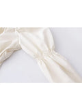 New Women Simple Cropped Tops Pleated Slim Sexy Female Long Puff Sleeve Bandage Bow Square Collar Vintage All-match