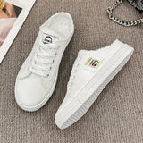 And Autumn 2025 New Canvas Shoes Female Students Half-Dragging Lazy One Foot With Breathable Leisure Small White