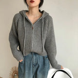 Vintage Zip Up Knitted Hooded CardiganOutfit