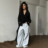 Temperament Niche Lotus Side V-Neck Irregular Drag-And-Drag Chiffon Sleeve