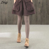 Womens Thicken Corduroy Retro High Waist Elastic Simple Trendy Solid Elegant All-match Loose Ladies Korean Style