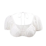 Zingj Style Women's Sexy French U Bow Back Sweet Hook Flower Hollow Bubble Sleeve Short
