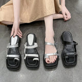 Thick Bottom Slippers Women Wear 2025 Summer Fashion Square Jacket Slippers Sweet Word Beach Cool