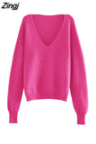 Neck Loose Women Sweater Autumn Winter Fashion Basic Knitted Pullovers Solid Chic Soft Casual Female