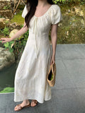 Xixi 13 Line 2025 Summer New Temperament Embroidered High-Waisted Dress Dress Women