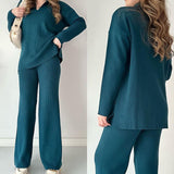 Zingj 2023 New Solid Color Fashion Lapel Loose Casual Sweater Two Sets Of Women-Outfit