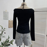 Shooting With Hanging Neck Leopard Print Splicing Two Long-Sleeved Tops A Short Shoulder Bottom T-Shirt