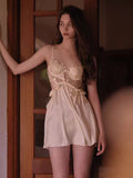 Embroidery Lace Back Pajamas With Thoracic Pad Pure High-End Sling Skirt Female Sexy Ribbon Sling