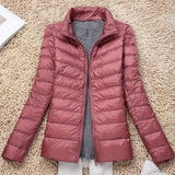 Large Size Plus Fat Down Jacket Female Light Korean Version Fashion Standing Collar Short Fat MM White Duck Down Coat Tide-Outfit
