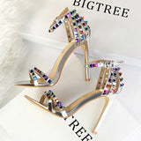 Shoes Color Rivets Women Sandals Roman Style Heeled Sandals Hollow Out High Heels Stiletto Sexy Party Shoes