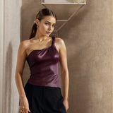Zingj Women's New Solid Color Sleeveless Diagonal Collar Slim Sexy Twist Belt One-Shoulder
