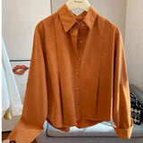 Cotton Short Loose Shirt Women 2025 Spring Dress New Casual Long-Sleeved Small Orange Shirt