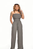 Zingj New Women's Casual Flat Shoulder Wrapped Chest Wide-Leg