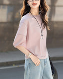 Collar Seven-Sleeved T-Shirt Girl 2025 Summer New Relaxed Leisure Age Cut Lantern Sleeve
