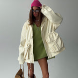 Solid Color Collection Waist-Fitting Wind Coat Drawstring Adjustment Waist Loose Tide High-Sensing