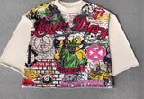 T-Shirt New Casual Round Collar Top Popular Cartoon Print