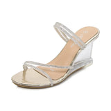 Zingj Wedge Sandal Female Summer Two Wear Sexy Crystal Transparent Glass Diamond Wedge