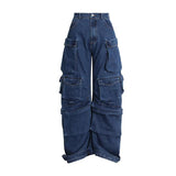 Zingj Spring And Autumn New Fashion Smoke Gray Splicing Multi-Pocket Cargo Pants Street Water To Make Old Long Wide-Leg