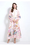 Court Elegant Fashion Print Single-D Row Lantern Sleeve Dress Women's Waists Thin Big Brand Long