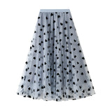 Spring New French Retro High-Waist Love Ponn Net Velvet Half-Body Skirt