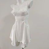 New Spring And Summer Sexy Pajamas Female Thin Hollow Lace Splicing Ice Silk Folds Slimming Slings Sleep