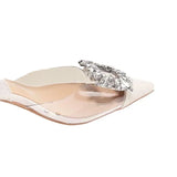 PVC Transparent Square Buckle Back Empty Sandals Female Fine Heel Head Temperament Tip High Heel Fashion