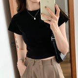 Splicing Design Feel Bottom Shirt Spring And Autumn New Loose High Waist Thin Short-Sleeved T-Shirt
