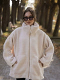 Autumn And Winter New Women's Pure Color Lazy Lamb Hair High Collar Hair Coat